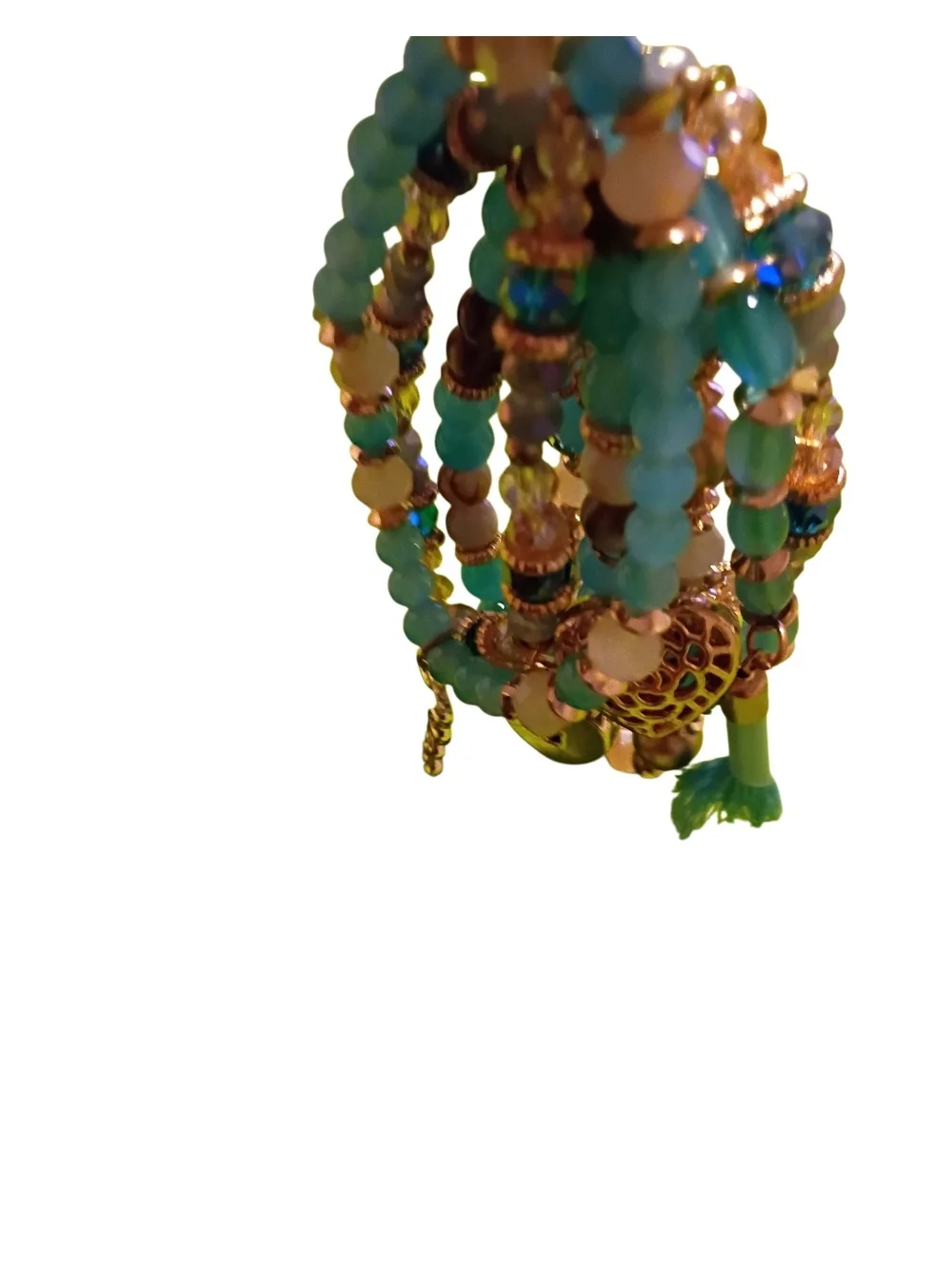 Gold Tone Stretch Bracelets with Aqua Beads – Set of 6 Bracelets. Nwot. OBO